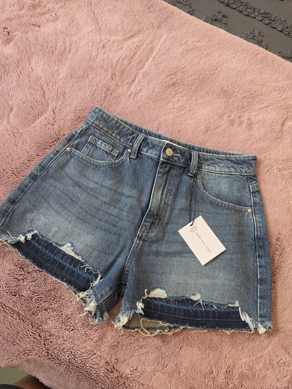 ZENANA Mid-Rise Distressed Classic Blue Denim Shorts